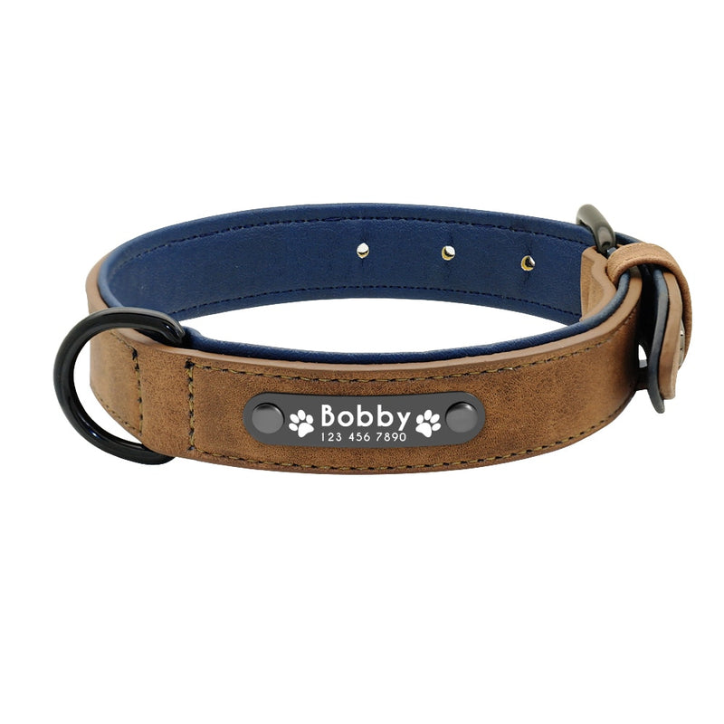 Collar de cuero para perro, juego de correas, collares de perros suaves personalizados, acolchado de plomo para perros pequeños, medianos y grandes, Pitbull, Bulldog francés