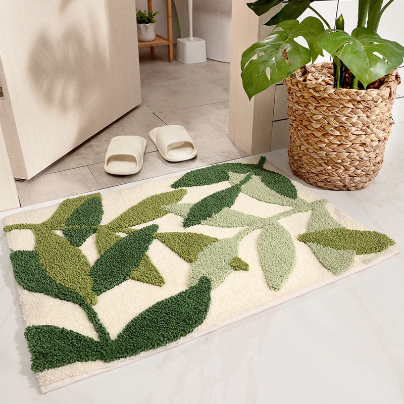 3D Plant Design Flocking Bathroom Mat 1pcs Absorbent Floor Carpet Doormat Bath Mats Home Hallway Mat Toilet Rug Kitchen Carpets