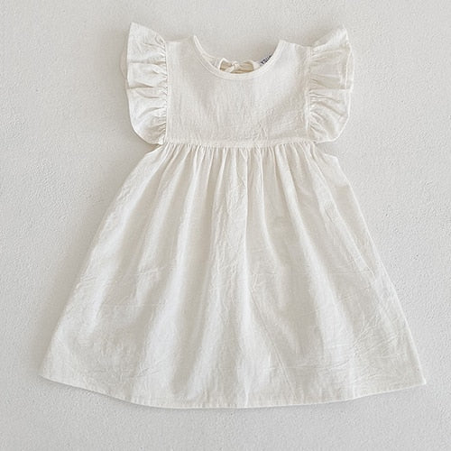 Ropa de bebé niña, vestido de verano sólido para niñas pequeñas, vestido informal para niñas pequeñas, vestido de princesa sin mangas de lino y algodón