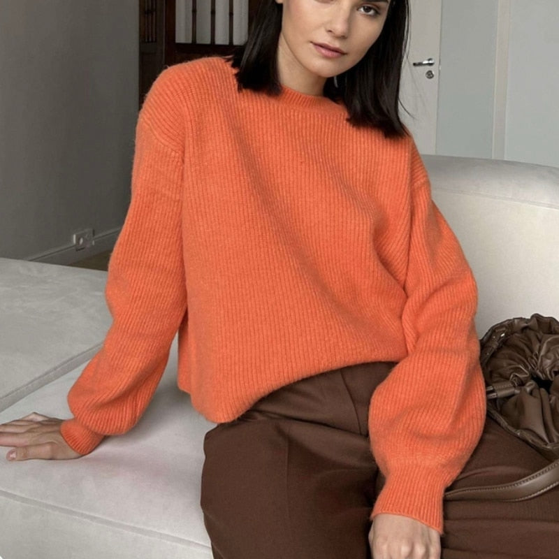 Hirsionsan Soft Loose Knitted Cashmere Sweaters Women 2021 New Winter Loose Solid Female Pullovers Warm Basic Knitwear Jumper