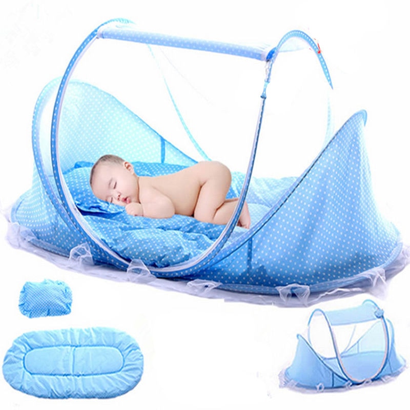 Ropa de cama para bebé, red para cuna, mosquitera plegable para bebé, cama, colchón, almohada, traje de tres piezas para niños de 0 a 3 años