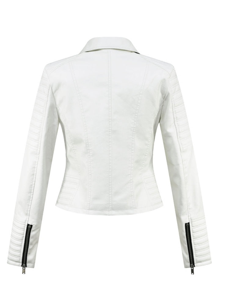 2022 nueva moda mujer Otoño Invierno motocicleta chaquetas de cuero de imitación señora manga larga Biker blanco PU Punk Streetwear abrigos negros