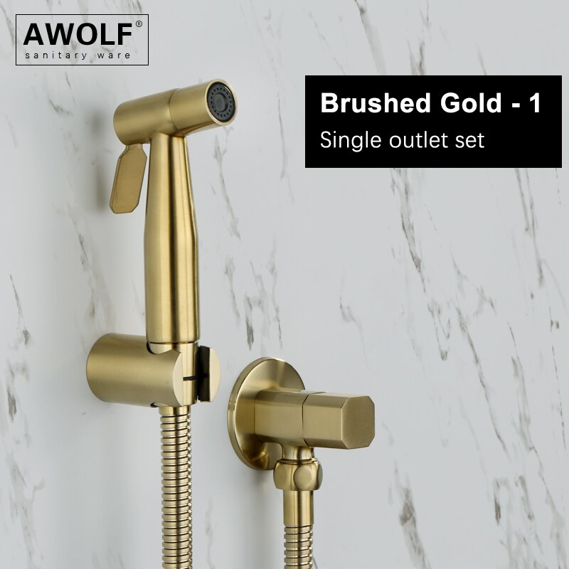 Awolf Rose Gold Hygienic Shower Head Handheld Toilet Bidet Sprayer Set Stainless Steel Shattaf Brass Valve Anal Shower AP2102