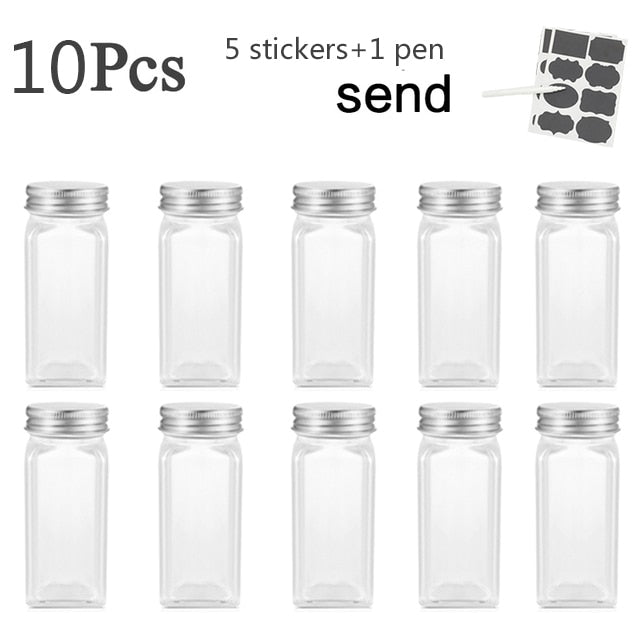 3-12PCS Set Seasoning Jar Square Glass Container Seasoning Bottle Kitchen Outdoor Camping Seasoning Container Glass Sealed Jar