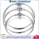 BISAER 925 Sterling Silver Pulseira Snowflake Bangles 925 Heart Snake Chain Clasp Femme Silver Bracelet For Women Jewelry