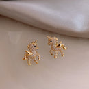 New Elegant Unicorn Stud Earrings Women Rhinestone Cartoon Korean Jewelry Animal Ear Stud