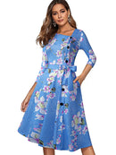 Nice-forever Spring Solid Color with Button Retro Elegant Dresses Party Flare Swing Women Dress A241