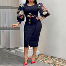 African Ladies Dresses Elegant Wrist High Waist V Neck Vintage For Work Office Business Fashion Slim Vestidos Dress Midi 2023