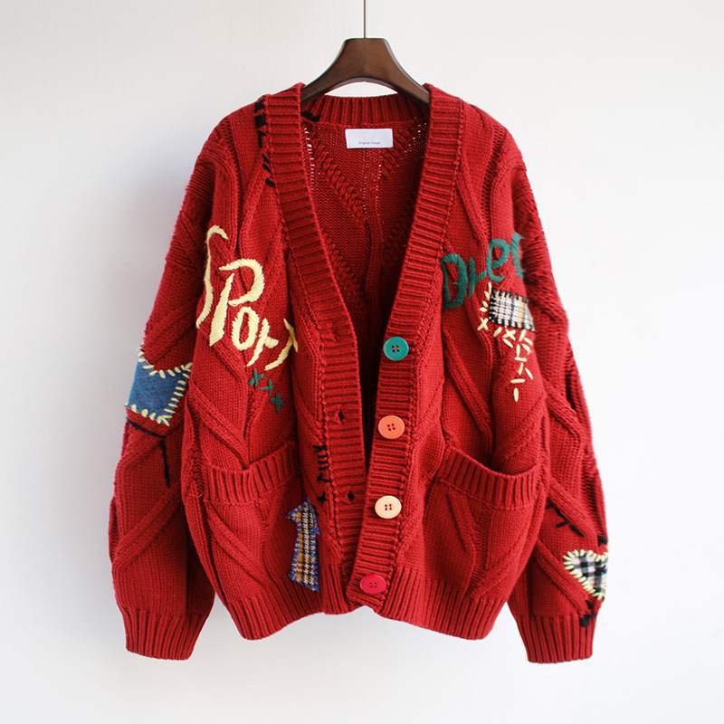 Letter Embroidery Loose Sweaters Women Winter Women Coat Cardigan Preppy Style Clothes Y2K Sweet Girl Casual Knit Sweater Top