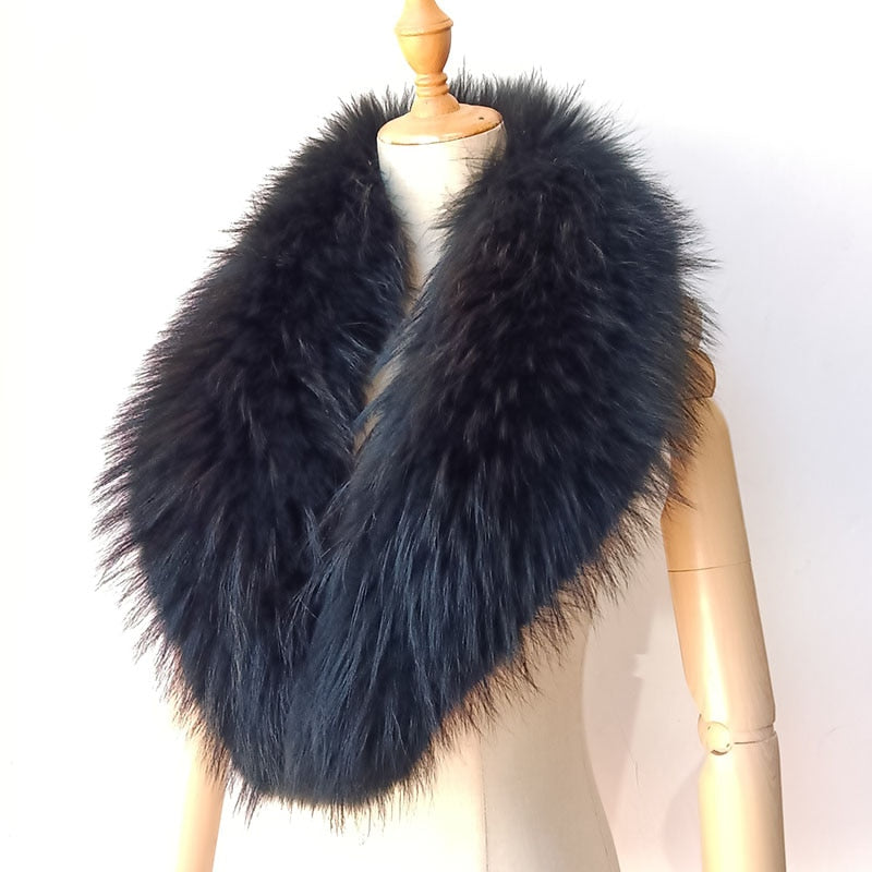 2020 Real Raccoon Fur Collar Warm Women Winter Blue Natural Fur Scarves Fashion Neck Warmer Femme