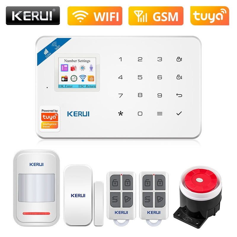 KERUI W181 WIFI GSM seguridad del hogar Tuya sistema de alarma inteligente APP Control Sensor de puerta inalámbrico PIR Detector de movimiento Kit de alarma antirrobo