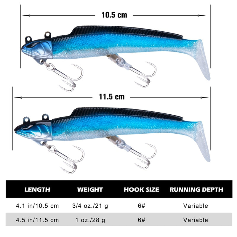 Goture 5pcs/lot Fishing Lure Swimbait Jig Head Rubber Tail Artificial Soft Lure Searchbait 21g 28g Silicone Bait 2022 Pesca