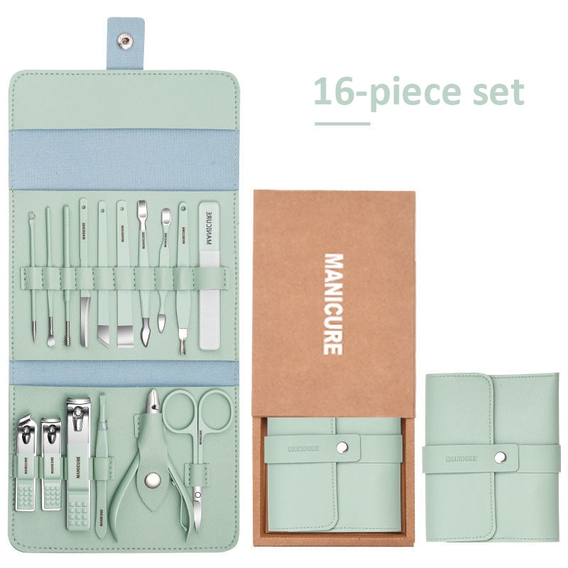 Manicure Set 16 In 1 Full Function Kit Professional Stainless Steel Pedicure Sets With Leather Portable Case Idea Gift