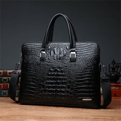 Double Layer Men's Handbag Men Briefcases Leather Handbags Crocodile Pattern Shoulder Bag Male Business Men Laptop Bag Sac Homme