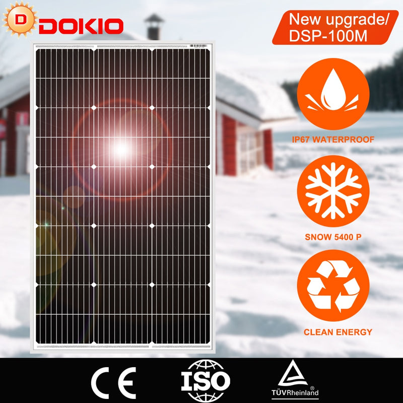 Dokio 18V 100W Rigid Solar Panel China 18V Monocrystalline Silicon Waterproof Solar Panel Charge 12V