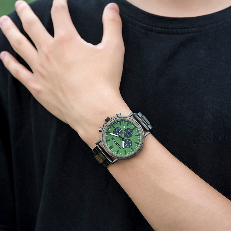 BOBO BIRD Wooden Watch Men Stopwatch Chronograph Luxury Stylish Show Date Wood Quartz Wristwatch Male Timepieces In Gift Box OEM