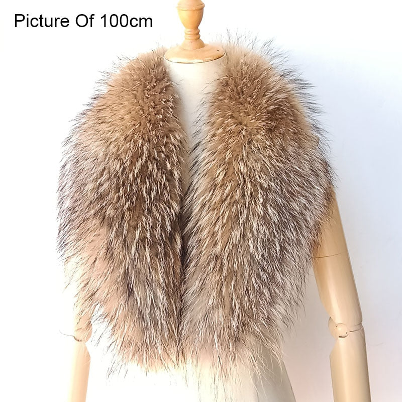 2020 Real Raccoon Fur Collar Warm Women Winter Blue Natural Fur Scarves Fashion Neck Warmer Femme