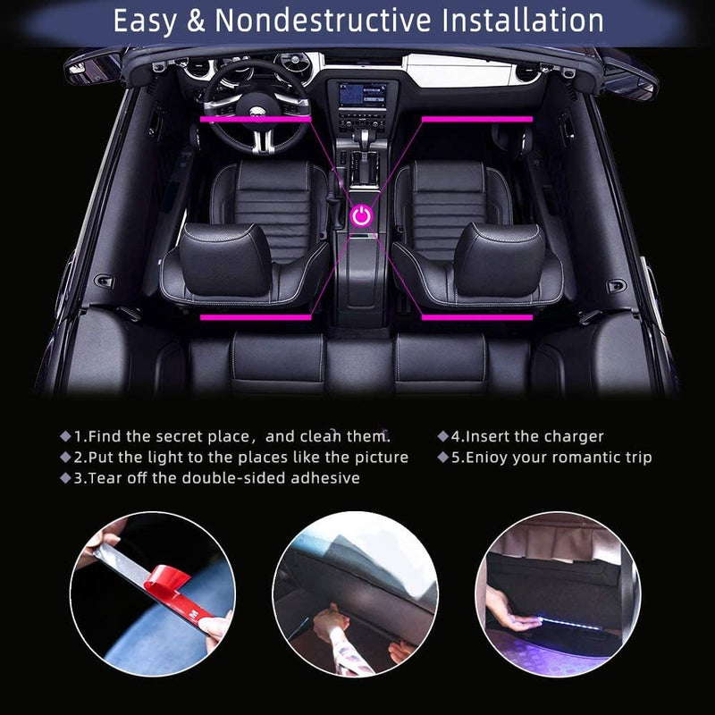 Neon 48 72 LED Car Interior Ambient Foot Light with USB Wireless Remote Music App Control Auto RGB Atmosphere Decorative Lamps