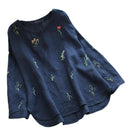 2022 New Casual Loose Irregular Embroidered Blouse Retro Long Sleeve Round Neck Women's Long Sleeve Shirts Camisas