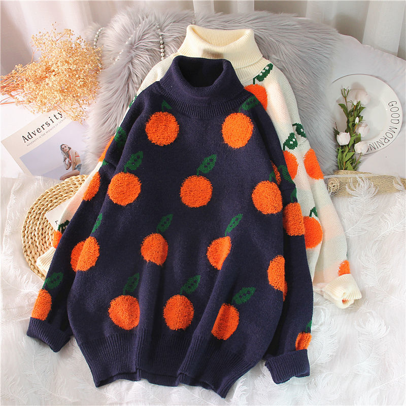 EBAIHUI 2020 Herbst Winter Pullover Pullover Kirschmuster Langarm Pullover Frauen Rollkragen Strickpullover Pullover Mujer