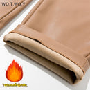 WOTWOY High Waist Spliced Loose Leather Pants Women Autumn Solid Drawstring PU Leather Trousers Women Straight Pants Female 2021