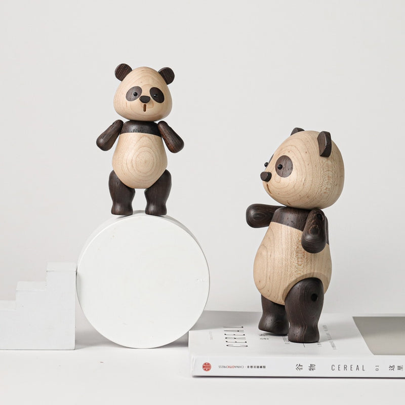 Luxury Wooden Panda Figurines Quality Original Animal Miniature Wood Sculpture Decorative Living Room Ornament Birthday Gift New