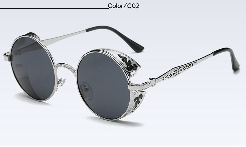 TUZENGYONG Fashion Polarized Steampunk Sunglasses Men/Women Round Metal Carving Vintage Sun Glasses Gothic UV400 Sunglass