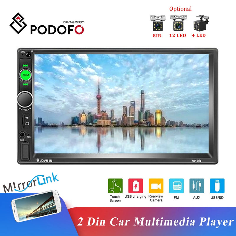 Podofo Universal 2 Din Autoradio Stereo 7 Zoll HD Touchscreen Multimedia Player BT Autoaudio FM Empfänger Mirror Link Monitor