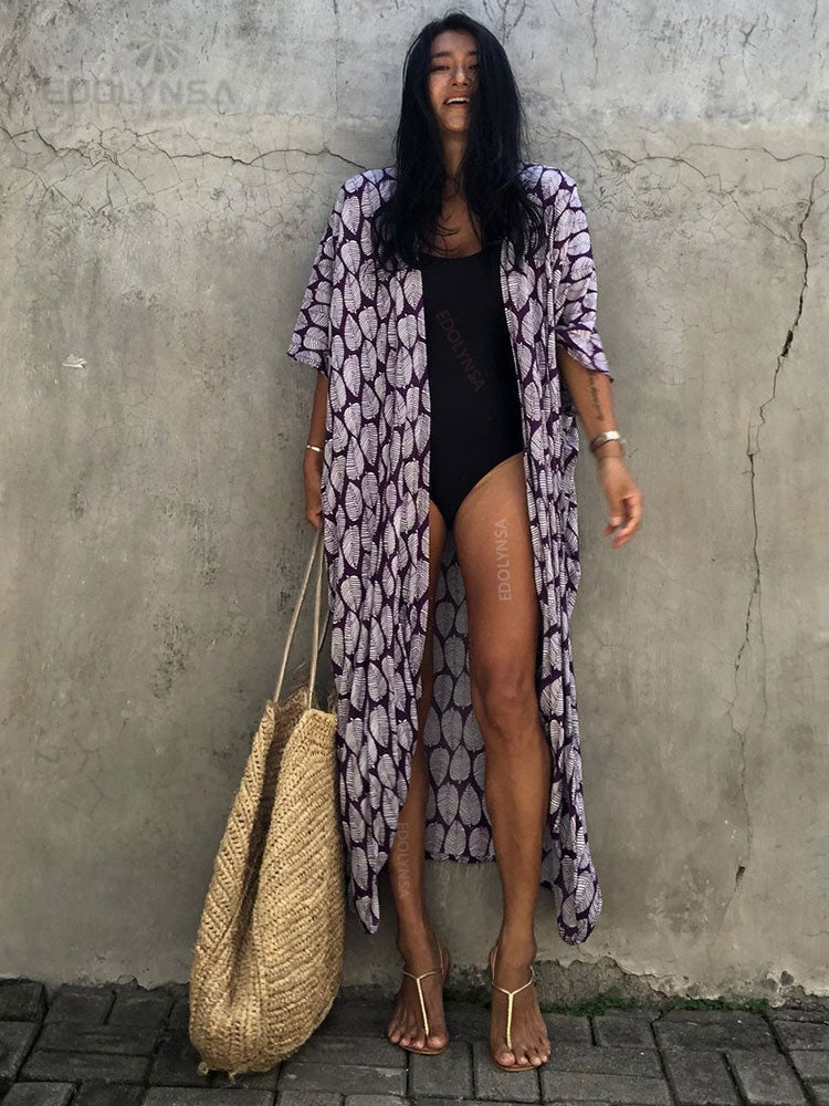 2022 Bikini-Vertuschungen Schwarz Retro Striped Self Belted Damen Sommerkleidung Kimono Kleid Beach Wear Badeanzug Cover Up Q1225