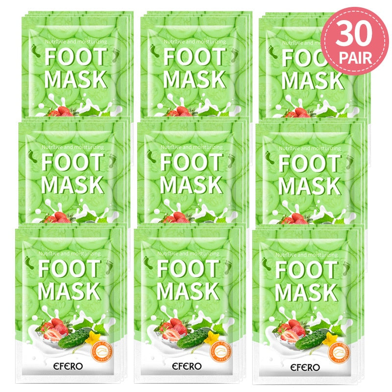 EFERO, 30 pares de mascarillas exfoliantes para pies, calcetines para pedicura, exfoliación para mascarilla para pies, removedor de piel muerta, callos, mascarilla blanqueadora para pies