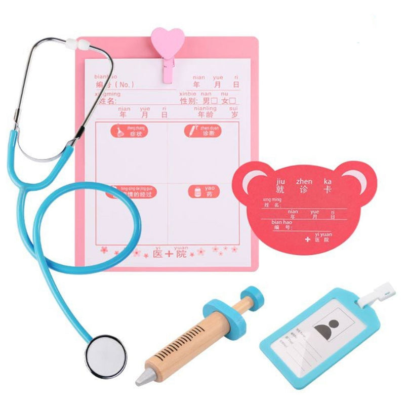 Juego de juguetes de doctor para niños, juego de simulación de madera para niños, juegos para niñas y niños, caja de medicina roja para dentista, bolsas de tela