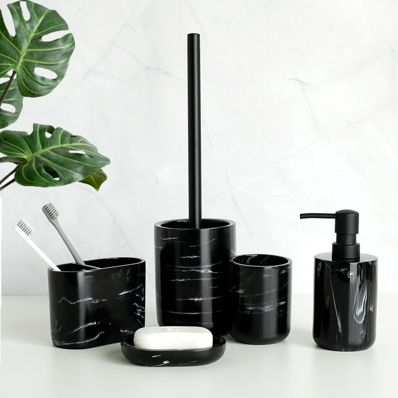 Black Bathroom Accessory Resin Toothbrush Holder Toilet Brush Soap Dispenser Pump Bottle Soap dish Mouthwash Cup