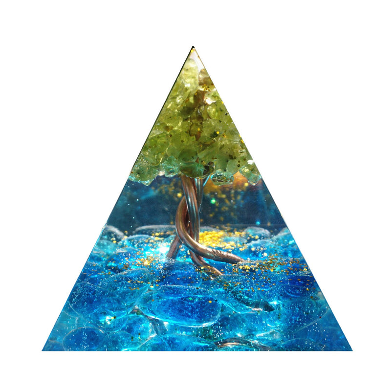Orgonita Pirámide Peridoto Cristal Árbol de la vida Cristal azul Cobre Reiki Energía SANACIÓN Orgonita EMF Protección Pirámide