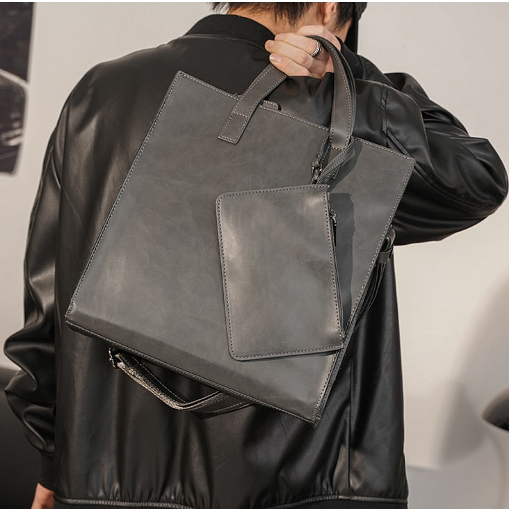 Men&#39;s Casual Handbag Mad Horse pu Leather Shoulder Messenger Bag British Fashion Men&#39;s Bag Large Capacity Messenger Bag