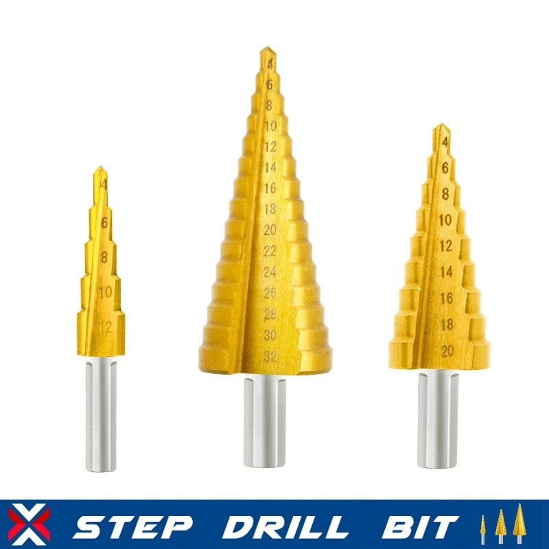 Step Drills 3Pcs Metric Spiral Flute The Pagoda Shape Hole Cutter 4-12/20/32mm HSS Steel Cone Drill Bit Set Step Drill Bit