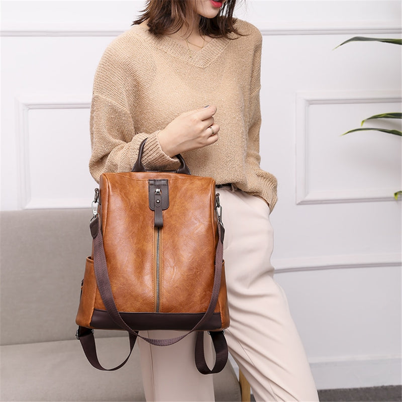 3 in 1 Retro Rucksack Frauen PU Leder Schultaschen Für Teenager Mädchen Anti-Diebstahl Damen Umhängetaschen Einfacher Reiserucksack