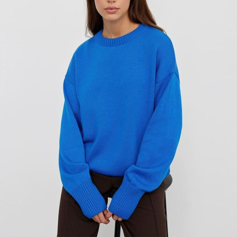WYWM, suéter elegante de Cachemira para mujer, jerséis básicos de punto de gran tamaño, jersey de punto suave y holgado con cuello redondo para mujer