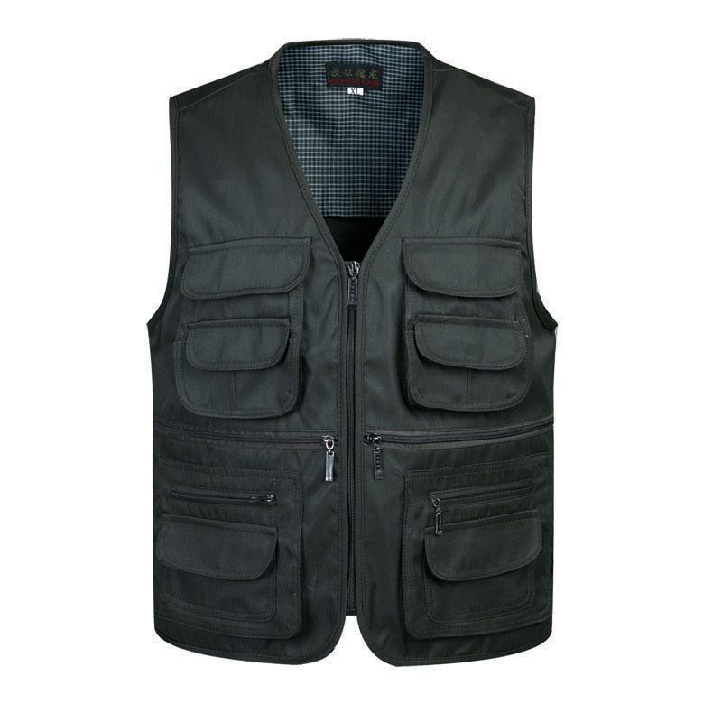 2021 Men Multi-Pocket Classic Waistcoat Male Sleeveless Unloading Solid Coat Work Vest Photographer Tactical Mesh Vest Jacket