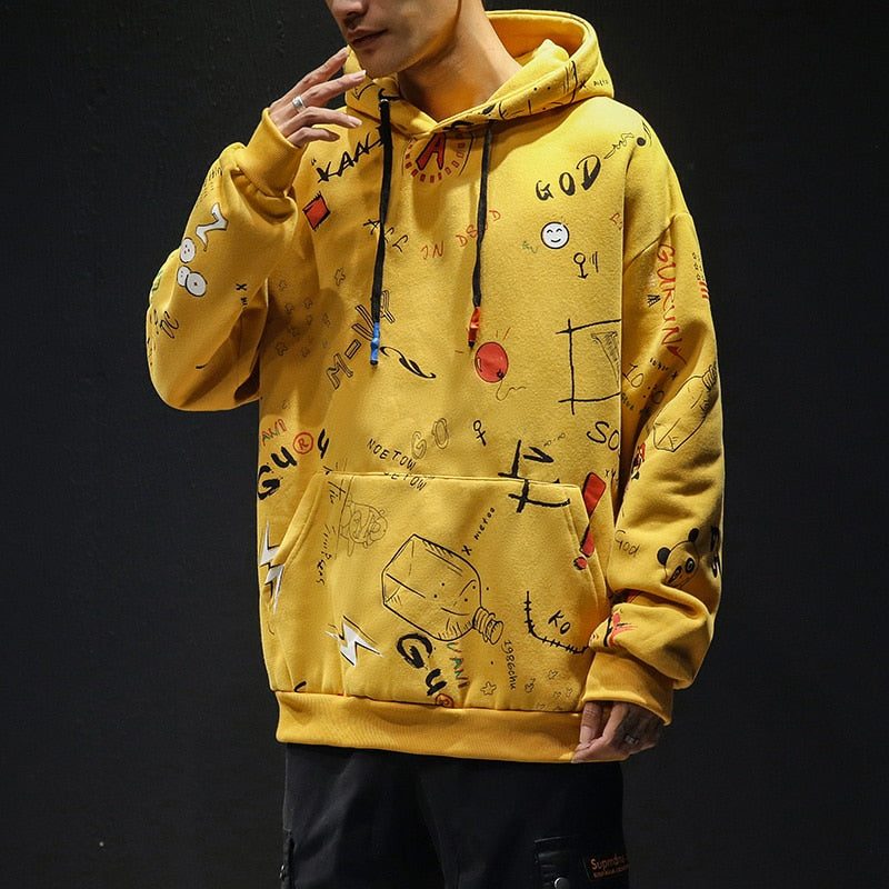 Sudaderas con capucha de Anime para hombre de una sola carretera, sudadera Harajuku de Hip Hop para hombre, ropa informal japonesa para hombre, Sudadera con capucha amarilla de gran tamaño, moda para hombre