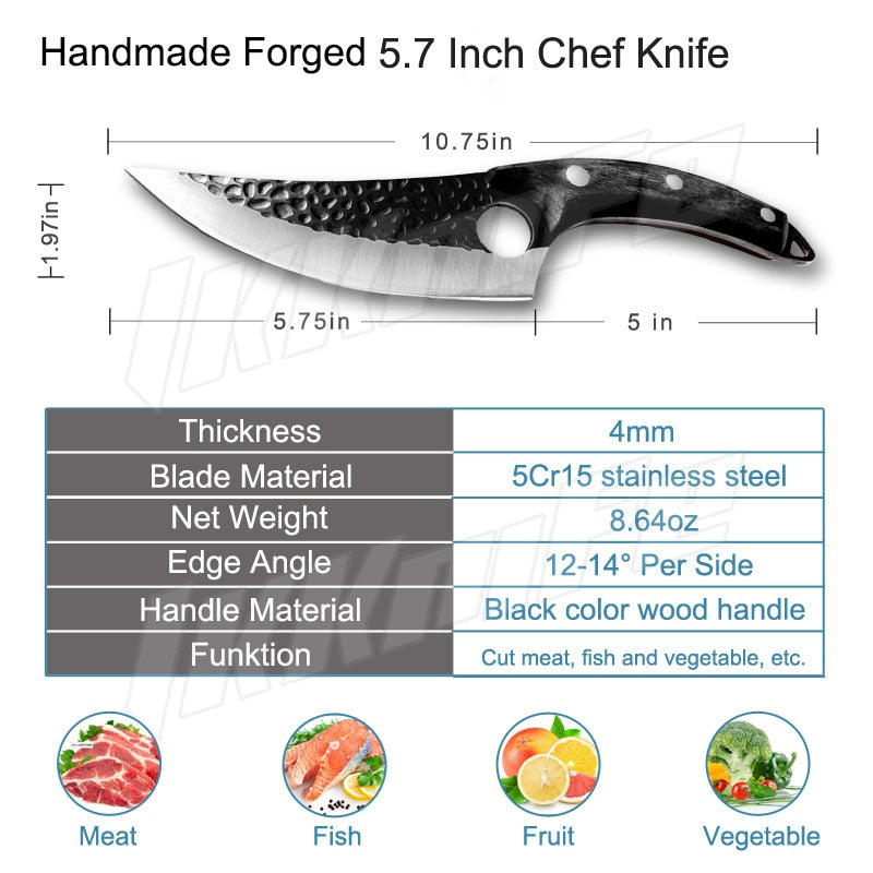 Cuchillo de carnicero de caza de 5,5 ", cuchillo de deshuesado forjado hecho a mano, cuchillo de Chef serbio, cuchillo de cocina de acero inoxidable, cuchillo de carnicero para pescado