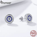 Bamoer Authentic 925 Sterling Silver Blue Zircon Evil Eye Lucky Eye Round Stud Earrings for Women Birthday Gift Jewelry SCE148
