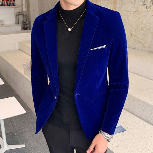 Burgundy Velvet Blazer Men 2022 Fashion Casual Blazer Men Wedding Groom Singer Costume Slim Blazer Formal Evening Dress M-5XL