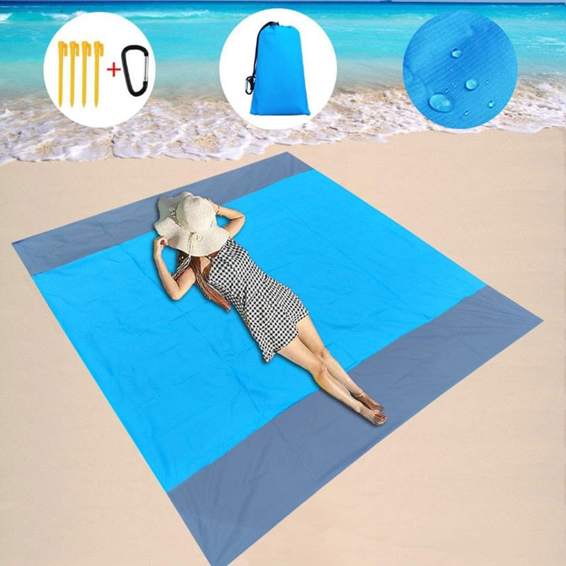 Manta de playa de bolsillo impermeable de 2x2,1 m, colchoneta plegable para acampar, colchoneta ligera portátil, colchoneta de Picnic al aire libre, colchoneta de playa de arena