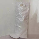 Ins Hot Spring Winter Great Quality Crocodile Print Upper Shoes Booty Knee High Pointy Toe Over-lay Side Zip Women Boots 43