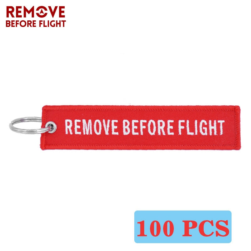 REMOVE BEFORE FLIGHT Wholesale Keychain for Motorcycles and Cars Key Chains Jewelry 100 PCS Aviation Gifts Embroidery Key Chain