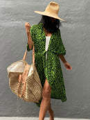 2022 Bikini Cover-ups Black Retro Striped Self Belted Women Summer Clothing Kimono Dress Beach Wear Swim Suit Cover Up Q1225