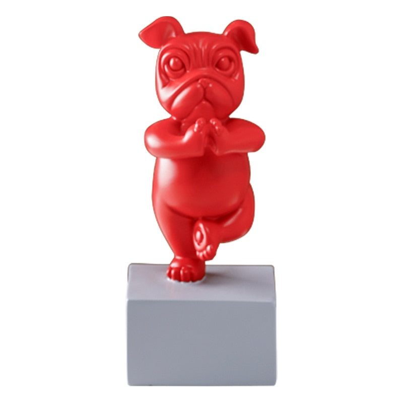 Encantadora estatua de Bulldog Francés para Yoga, figuritas de resina, escultura de animales de dibujos animados creativos nórdicos, manualidades decorativas para habitación de niños