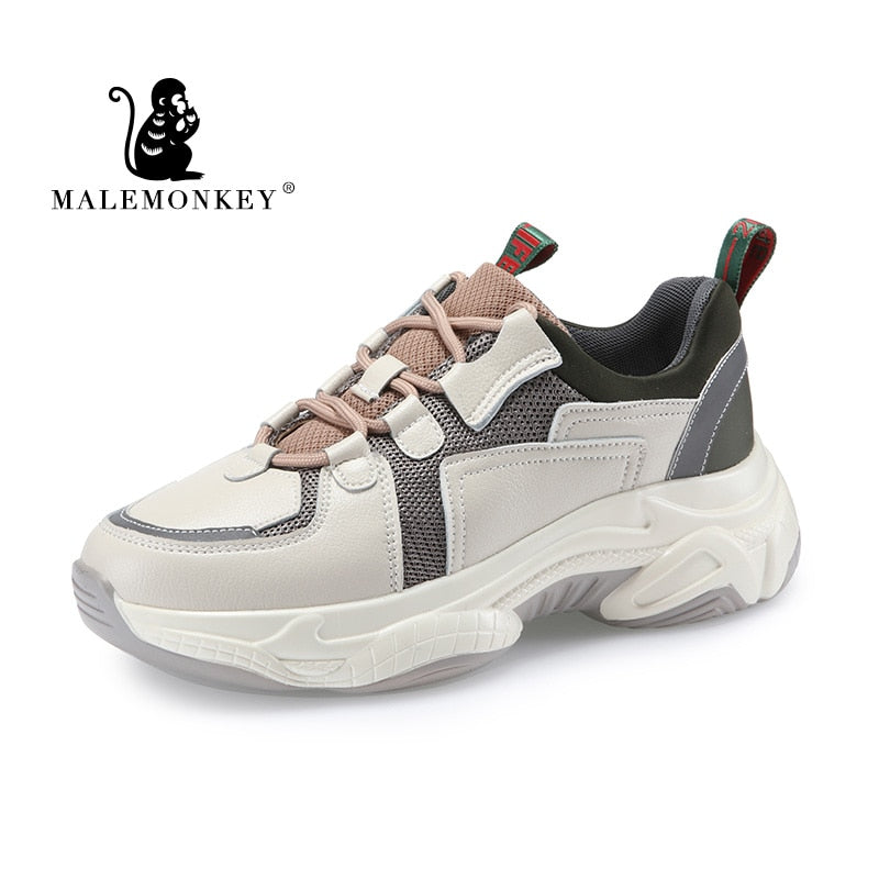 Fashion Sport Casual Sneakers Women 2021 Spring Autumn Leather Breathable Comfortable Sneaker Platform Shoes Women Black