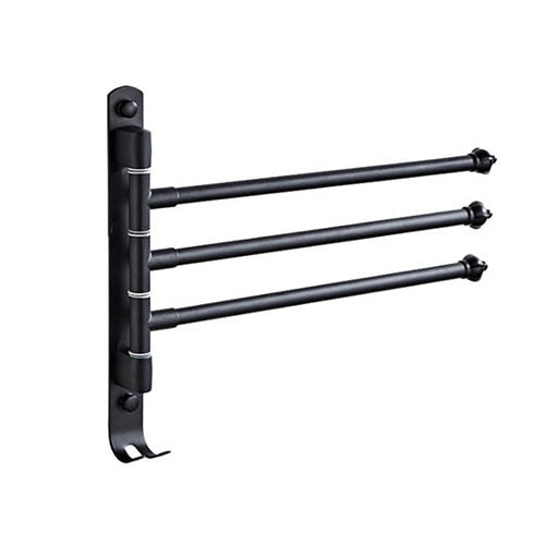 Bathroom Swivel Towel Bar with Hooks, Wall Mounted Swivel Arm Towel Rack Stainless Steel Black Towel Rail Holder with 4 Arms