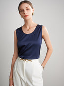 SuyaDream Women Basic Cozy Tanks 100%Real Silk O neck Sleeveless Chic T Shirt 2020 Solid Summer Vests White Pink Beige